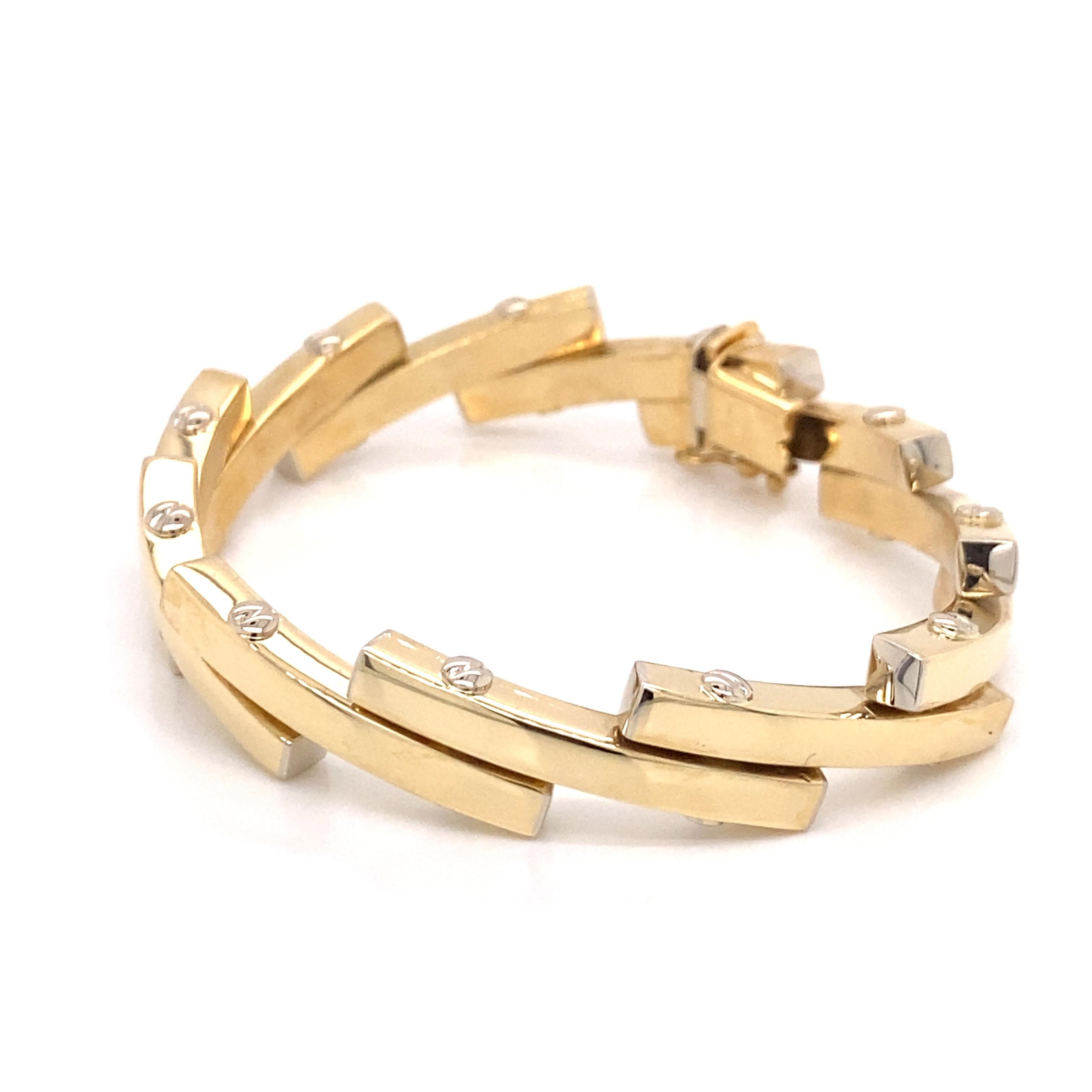Bracelet à maillons vintage en or jaune 14 carats de fabrication italienne, années 1990 Pour femmes en vente