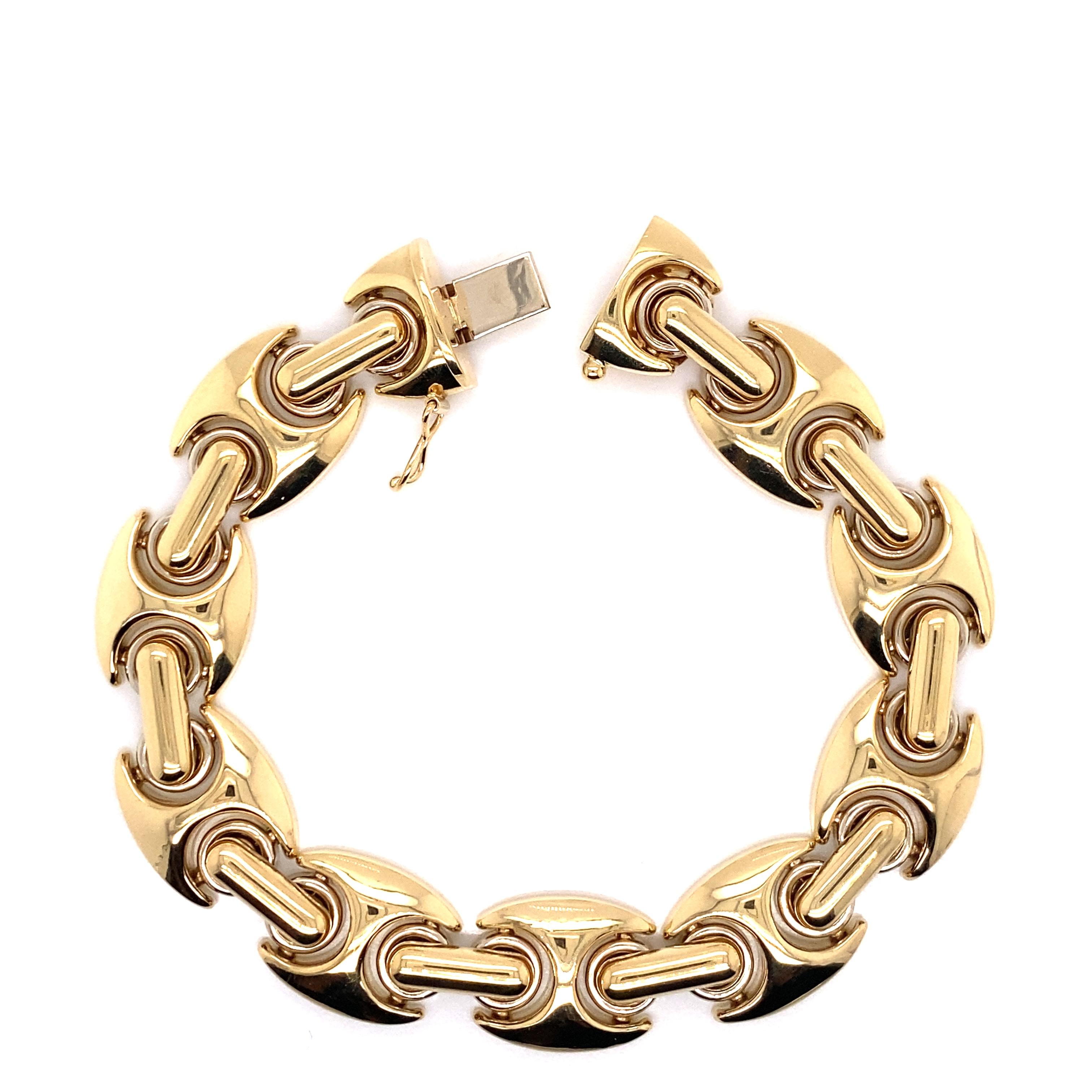 Women's Vintage 1990's 14k Yellow Gold Italian Made Wide Link Bracelet For Sale