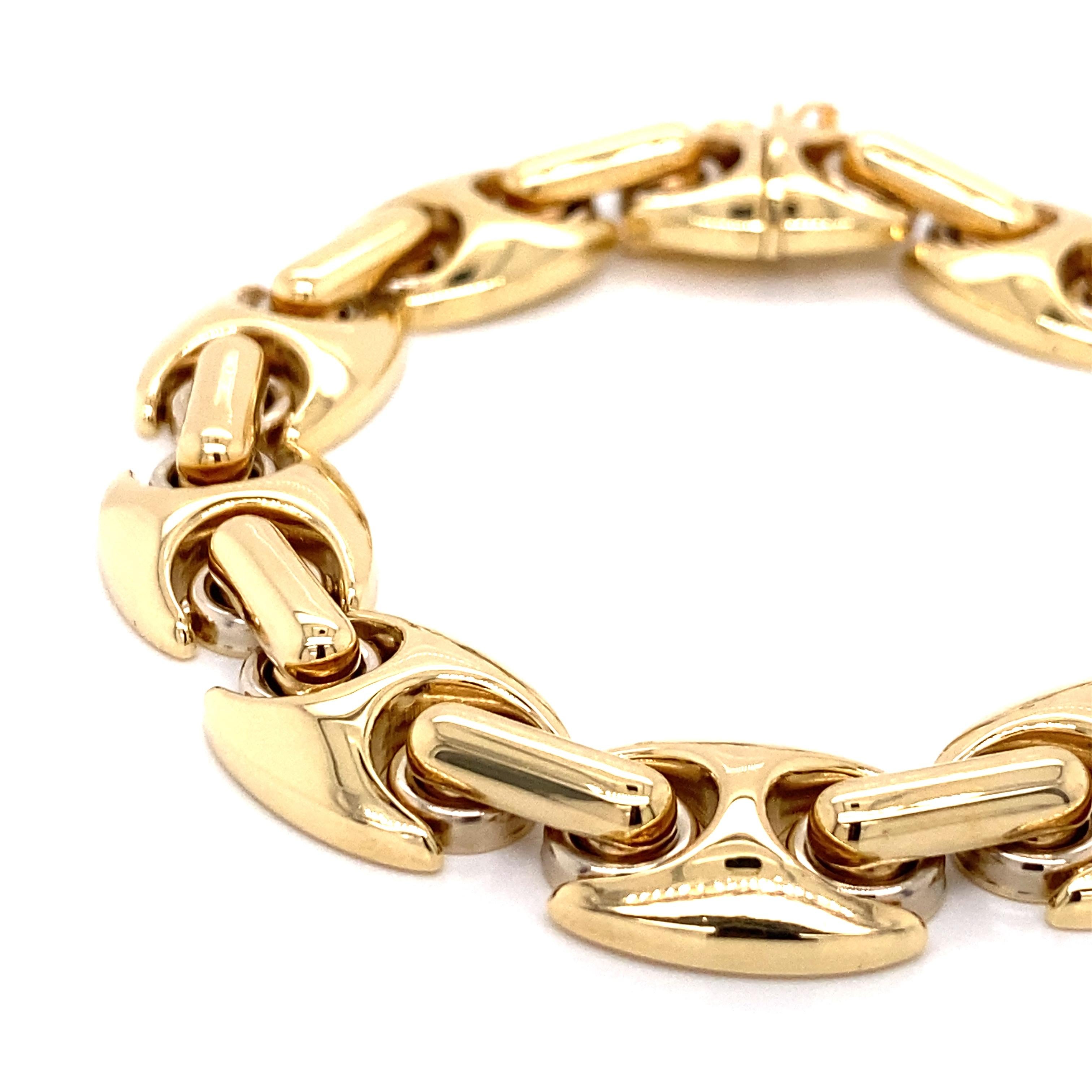 Bracelet à larges maillons vintage en or jaune 14 carats de fabrication italienne, années 1990 en vente 1