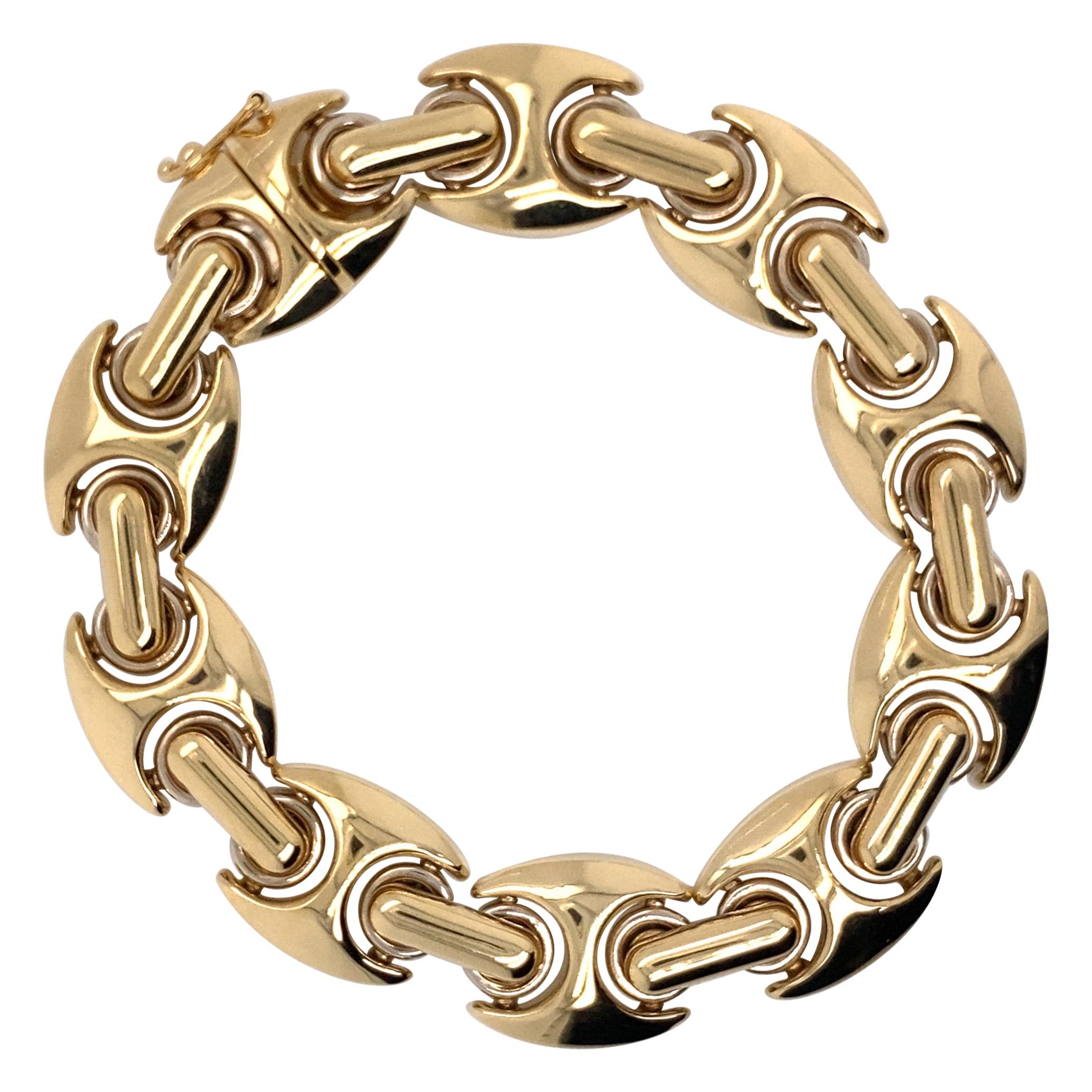 Bracelet à larges maillons vintage en or jaune 14 carats de fabrication italienne, années 1990 en vente
