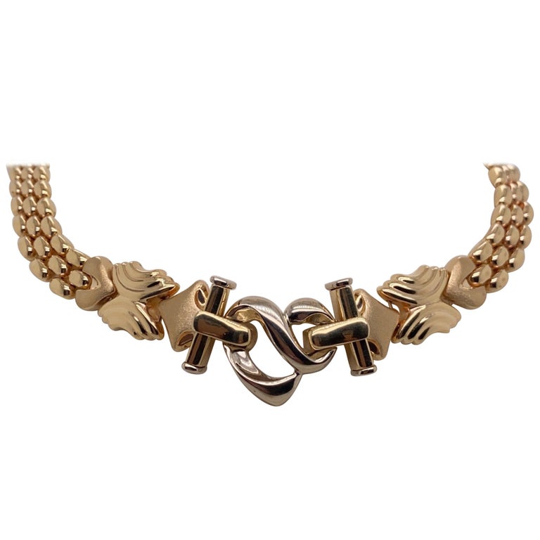 Vintage 1990s 14 Karat Yellow Gold Italian Panther Link Necklace For Sale