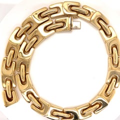 Vintage 1990s 14 Karat Yellow Gold Wide Bold Link Choker Necklace