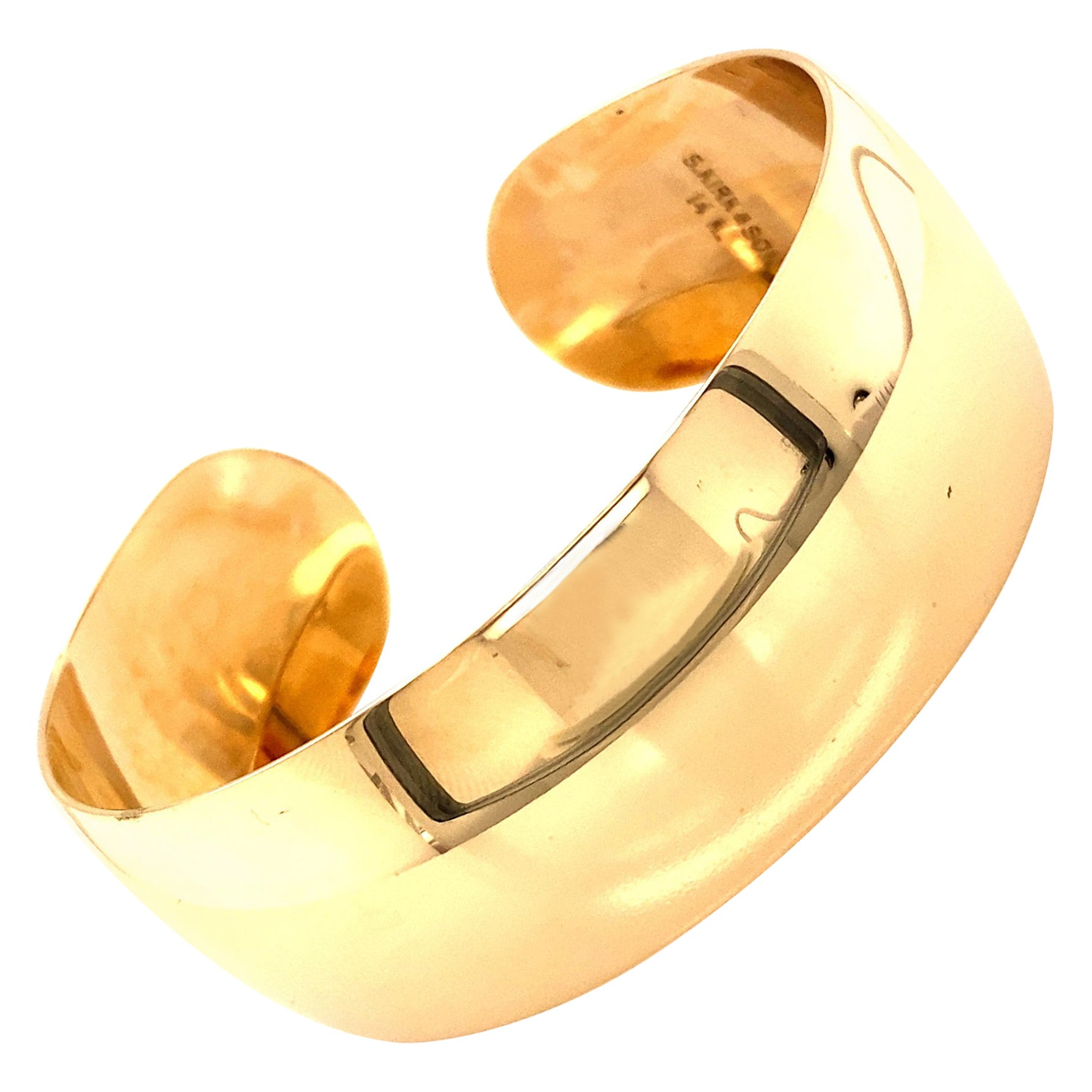 Pulsera brazalete ancha vintage de oro amarillo de 14k de los años 90