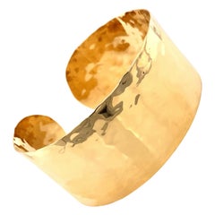Vintage 1990’s 14k Yellow Gold Wide Hammered Cuff Bangle Branchlet