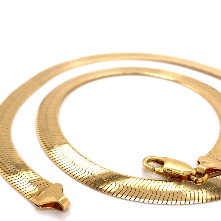 Vintage 1990s 14 Karat Yellow Gold Wide Herringbone Necklace For Sale at  1stDibs | wide gold herringbone necklace, 14k gold herringbone necklace 16  inch