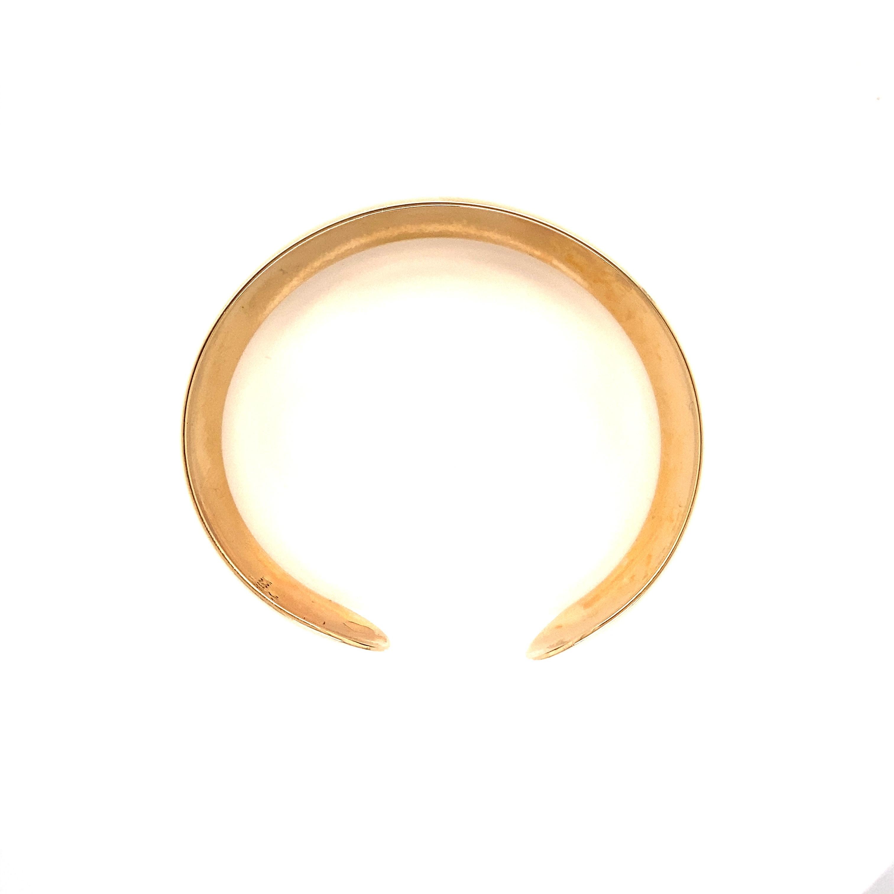 Contemporary Vintage 1990’s 14k Yellow Gold Wide Cuff Bangle Bracelet For Sale