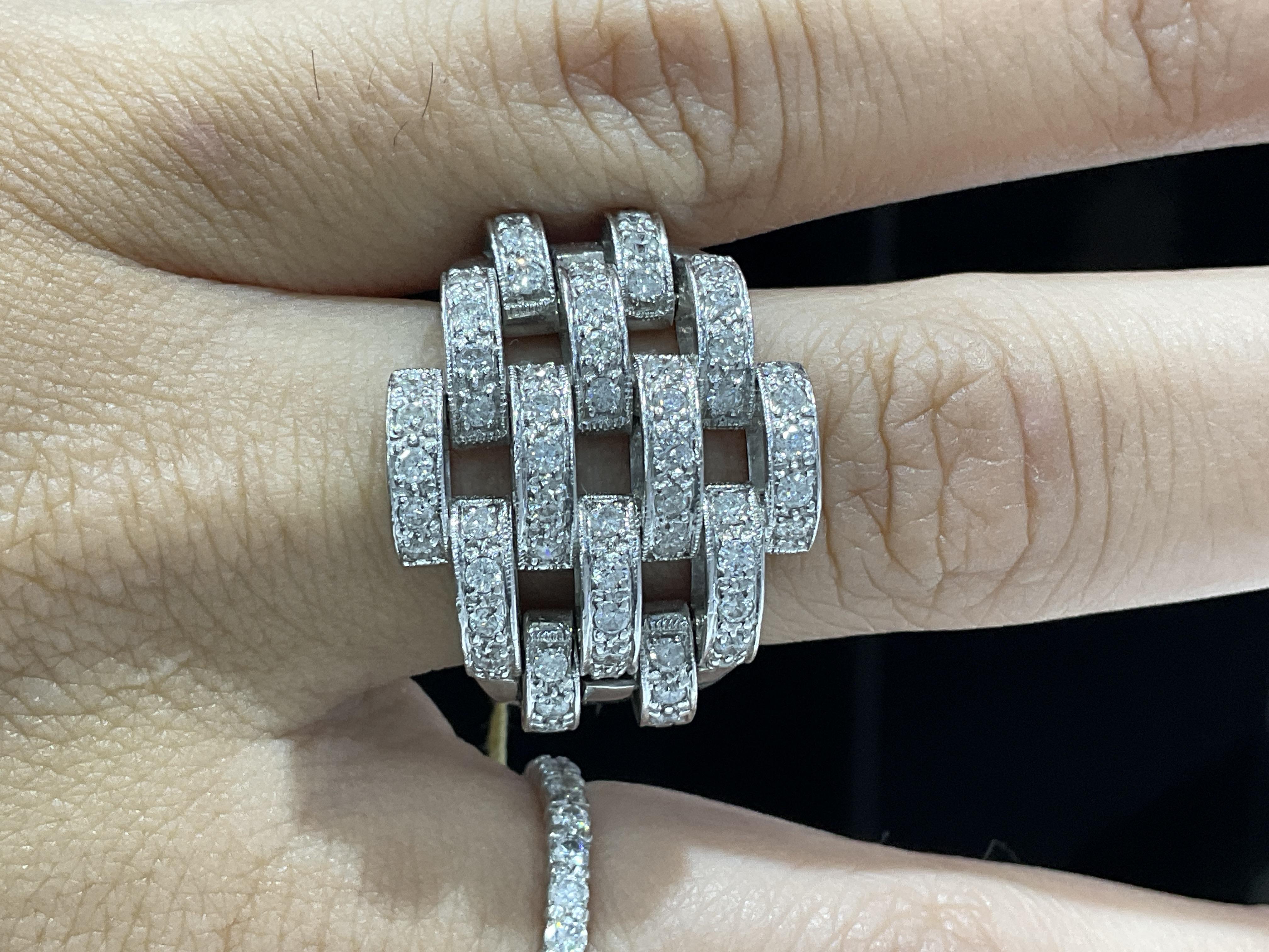 Donna Anello vintage anni '90 con diamanti taglio rotondo da 1,50 carati A Link in vendita