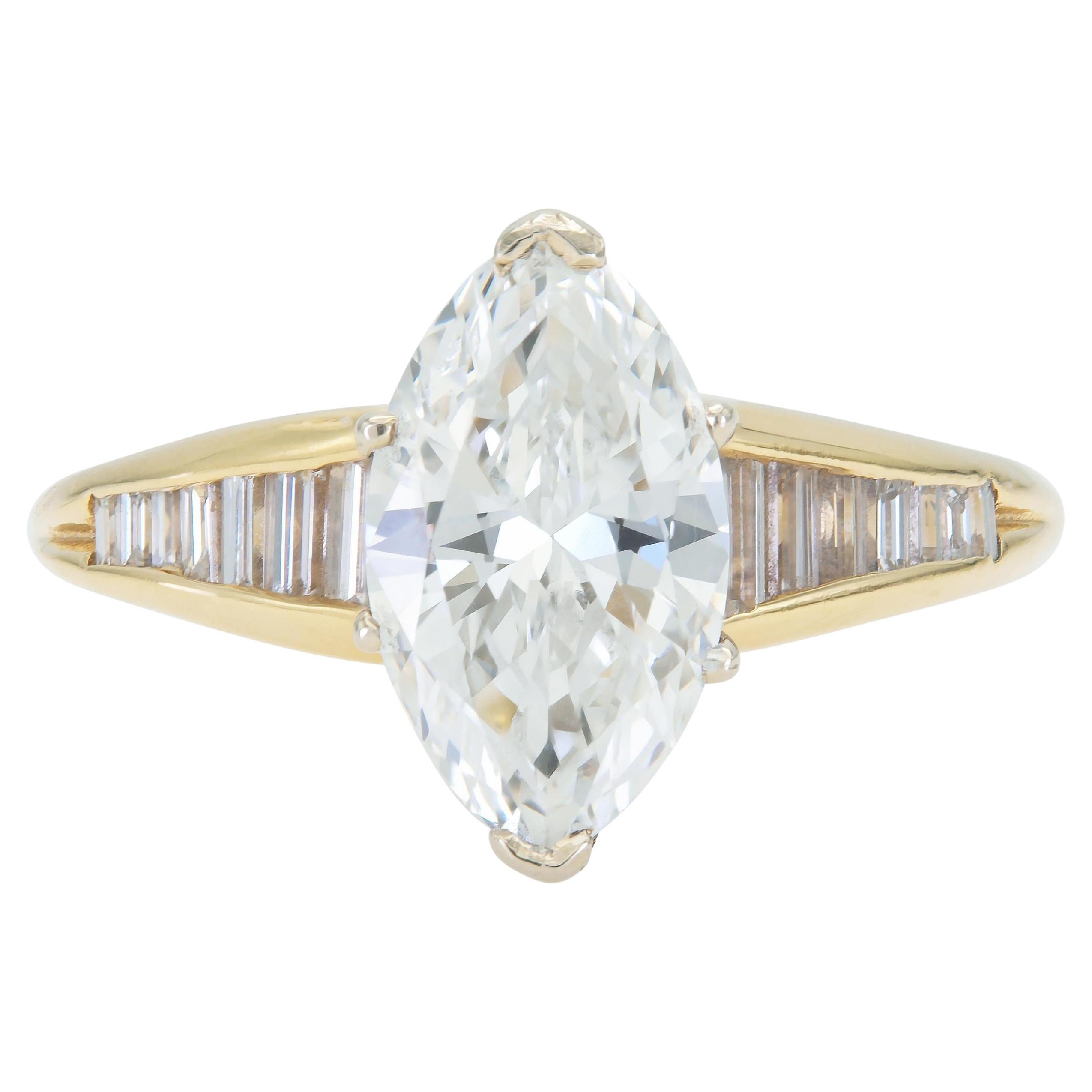 Vintage 1990er Jahre 1,55 Karat Diamant-Verlobungsring mit Marquise-Schliff im Angebot