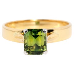 Vintage 1990s 18 Carat Yellow Gold Emerald Cut Parti Sapphire Solitaire Ring