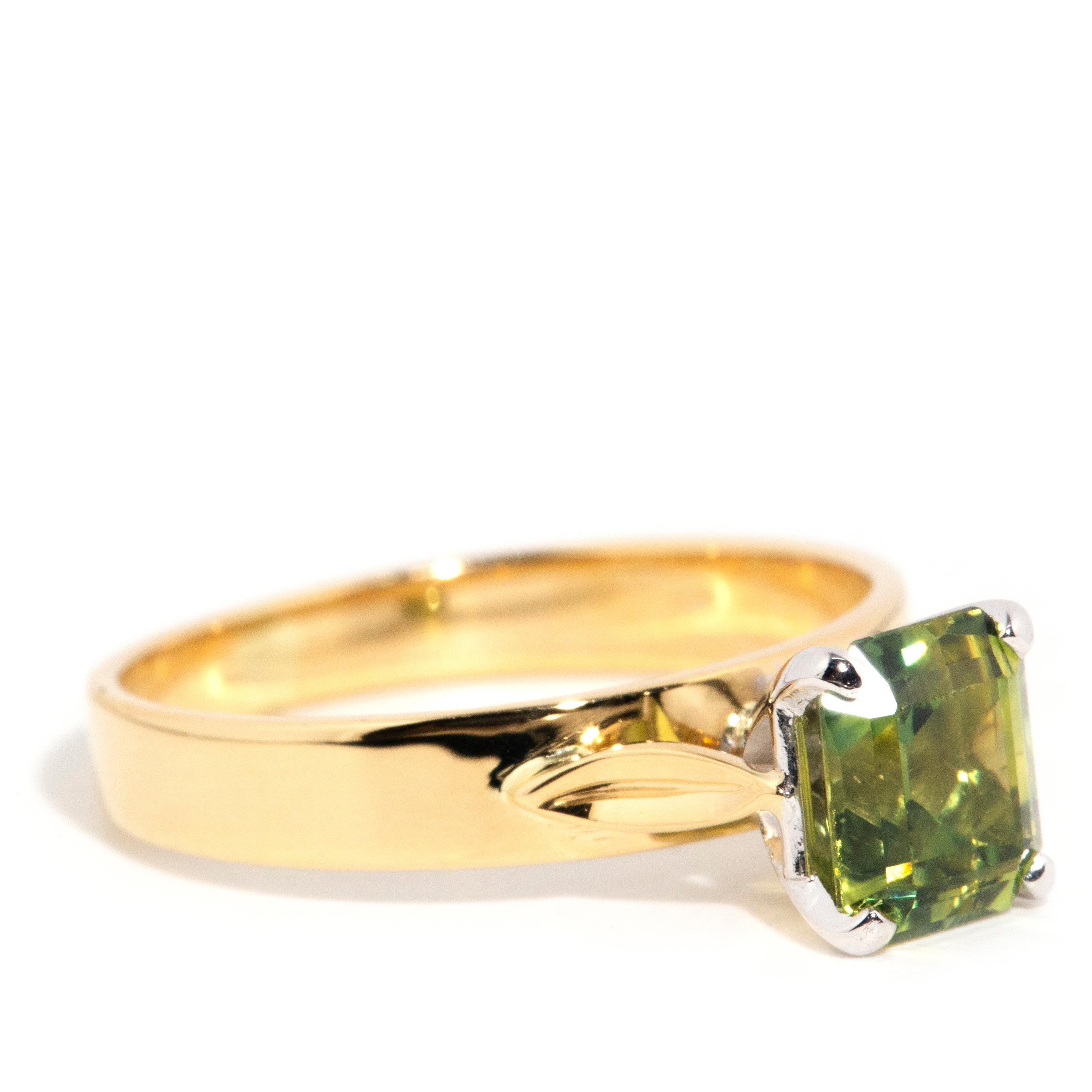 Women's Vintage 1990s 18 Carat Yellow Gold Emerald Cut Parti Sapphire Solitaire Ring2