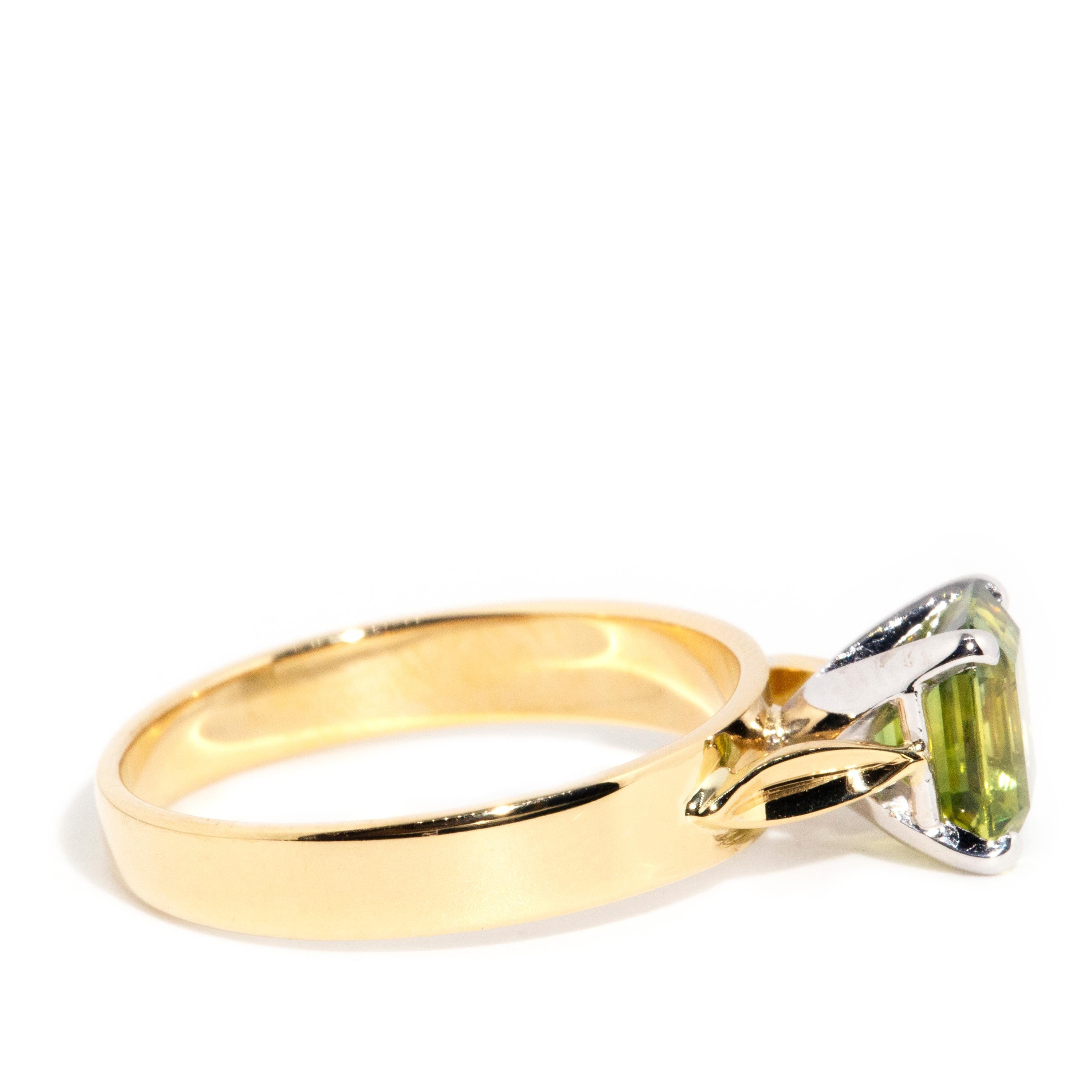 Vintage 1990s 18 Carat Yellow Gold Emerald Cut Parti Sapphire Solitaire Ring2 2