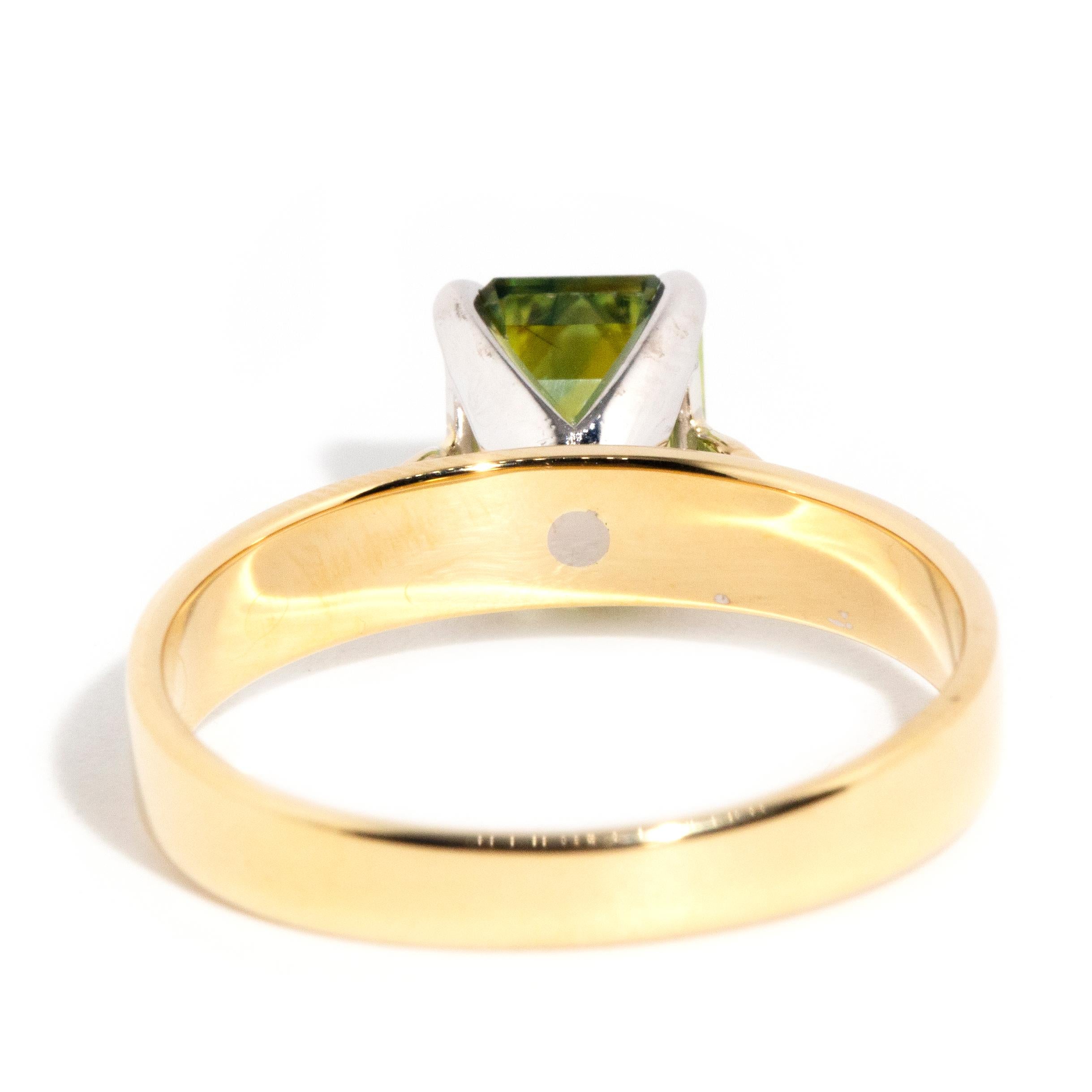 Vintage 1990s 18 Carat Yellow Gold Emerald Cut Parti Sapphire Solitaire Ring2 4