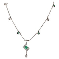 Vintage 1990s 18k Gold Natural Diamond And Emerald Decorated Necklace
