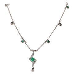 Vintage 1990 Collier en or 18k orné de diamants naturels et d'émeraudes