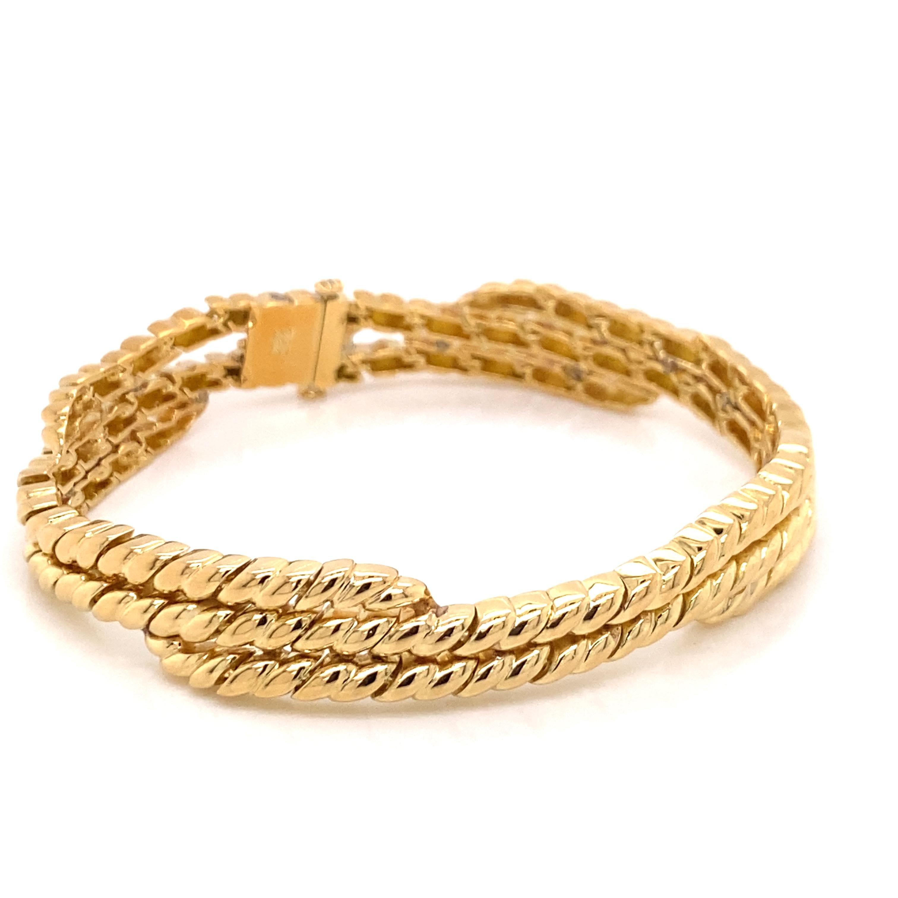 Contemporain Bracelet à maillons courts vintage à 2 rangées en or jaune 18 carats, années 1990 en vente