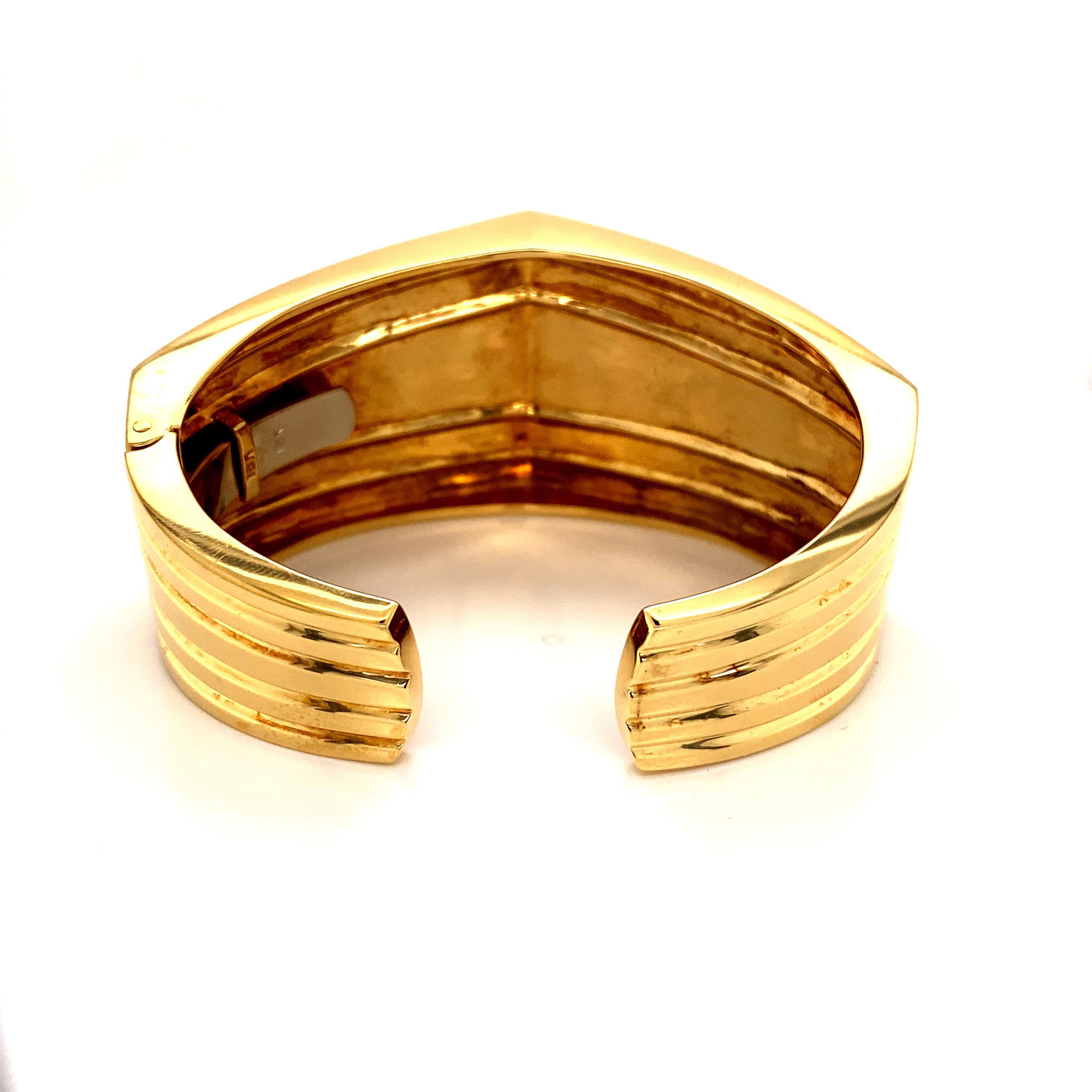 Women's Vintage 1990’s 18k Yellow Gold Wide Angular Cuff Bangle For Sale