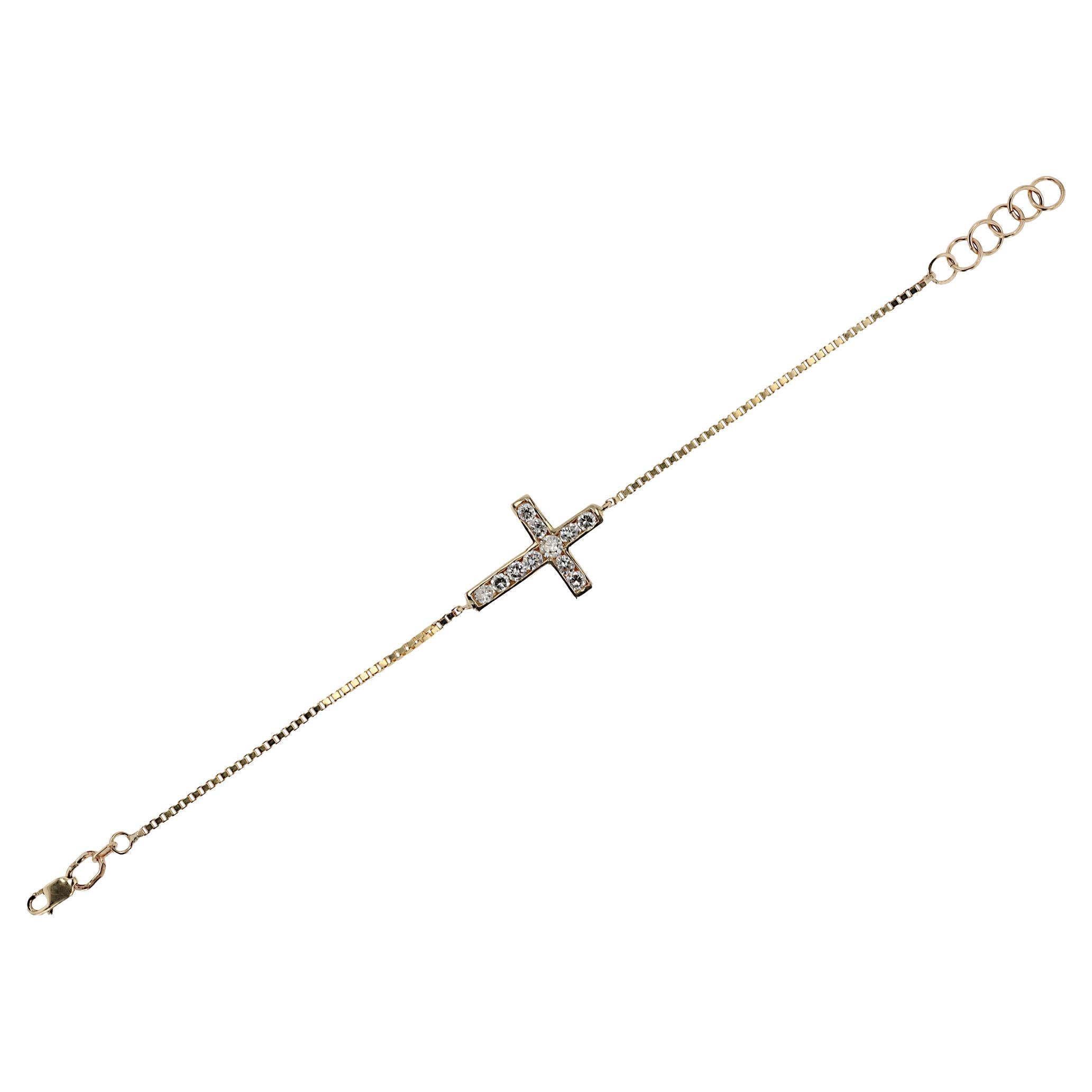 Vintage 1990 3/4 Carat Diamond 14k Gold Cross Bracelet en vente