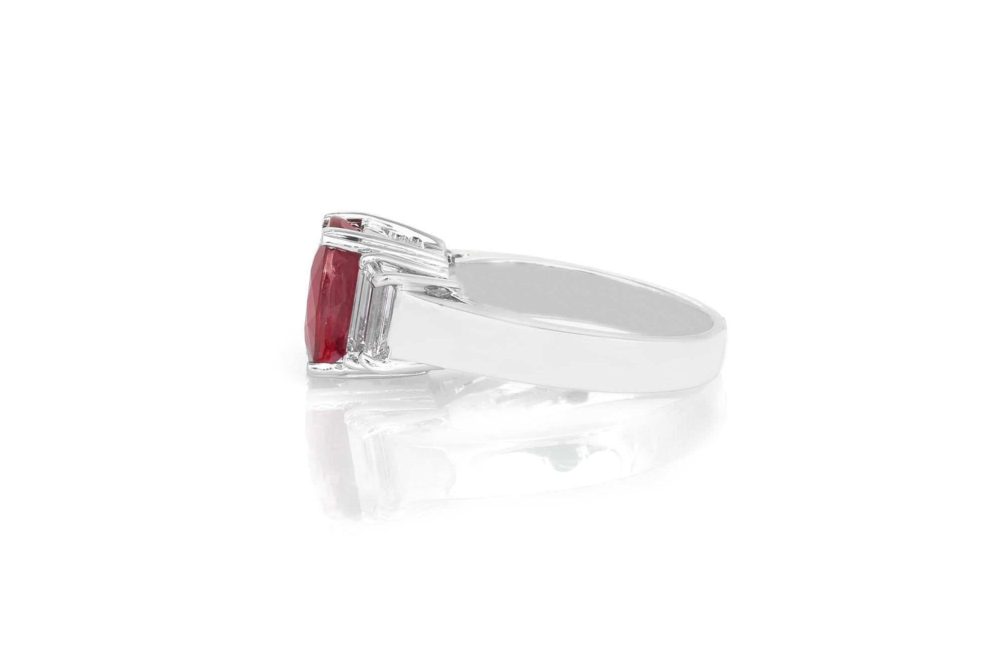 Vintage 1990s 3.01 Carat Oval Cut Ruby and 0.84 Carat Diamonds Ring In Good Condition For Sale In New York, NY