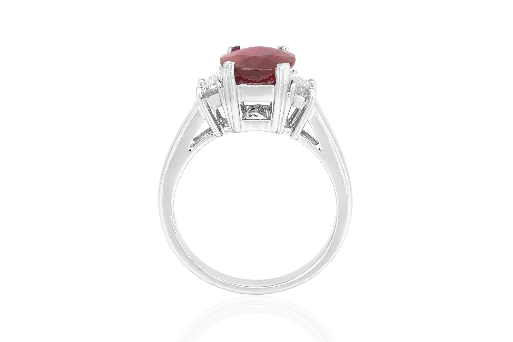 Women's Vintage 1990s 3.01 Carat Oval Cut Ruby and 0.84 Carat Diamonds Ring For Sale