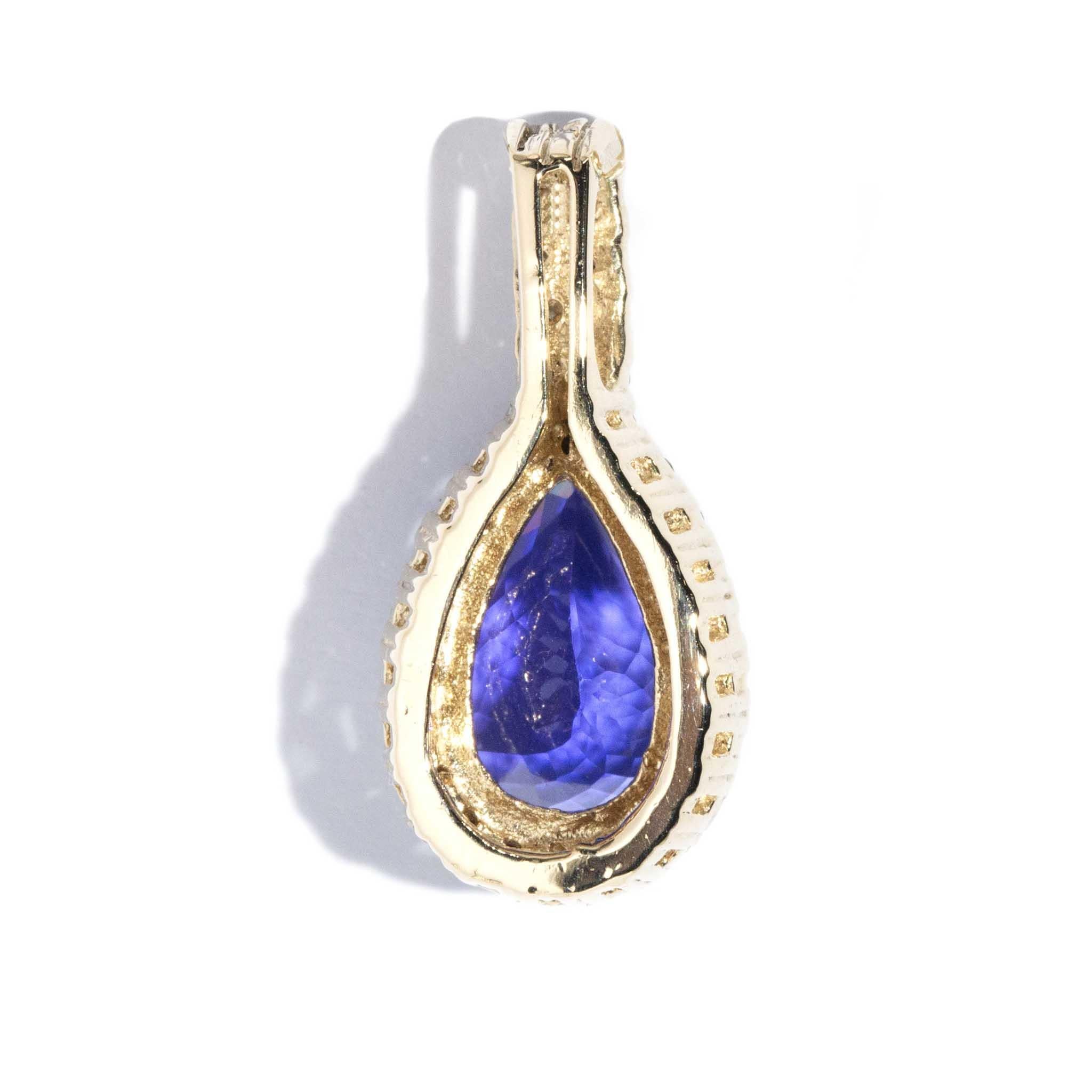 Vintage 1990s 7.1 Carat Purplish Blue Tanzanite & Diamond Pendant 14 Carat Gold 1