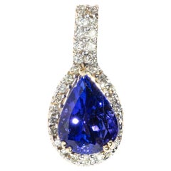 Vintage 1990s 7.1 Carat Purplish Blue Tanzanite & Diamond Pendant 14 Carat Gold