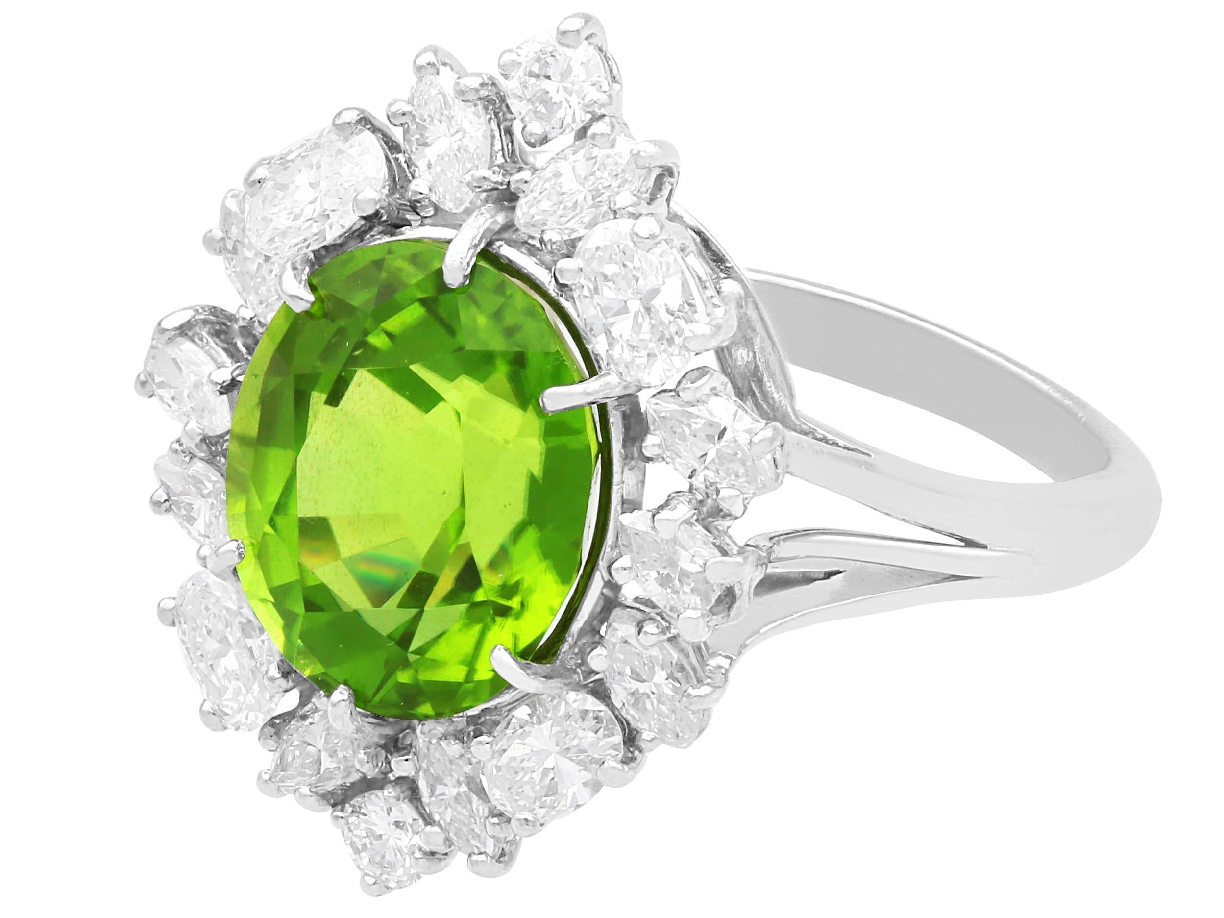 Oval Cut Vintage 1990s 7.20ct Peridot and 2.35ct Diamond, Platinum Dress Ring For Sale