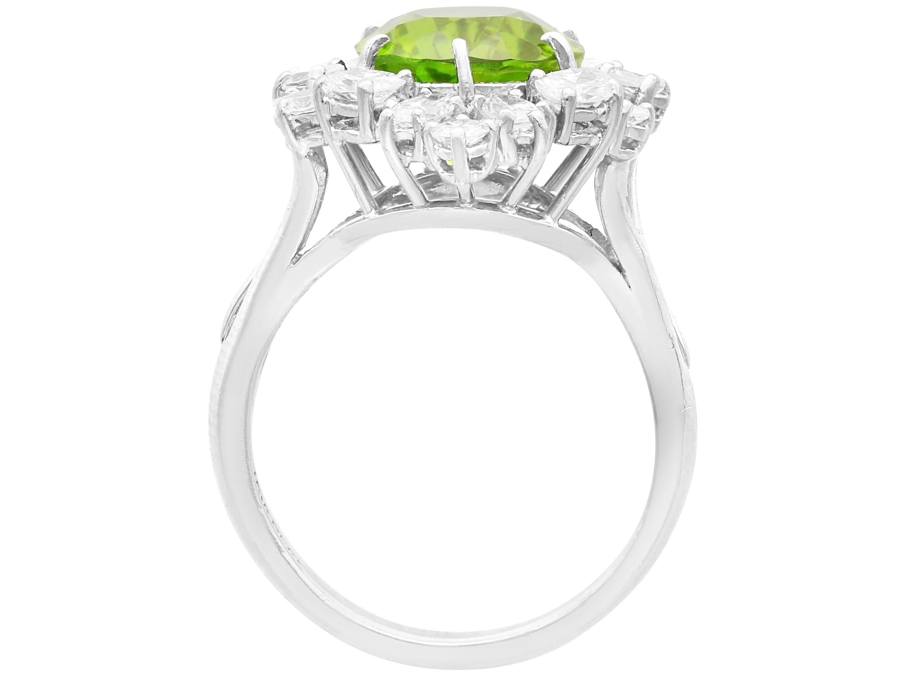 Women's or Men's Vintage 1990s 7.20ct Peridot and 2.35ct Diamond, Platinum Dress Ring For Sale