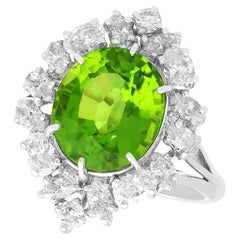 Vintage 1990s 7.20ct Peridot and 2.35ct Diamond, Platinum Dress Ring