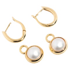 Vintage 1990s 9 Carat Yellow Gold Convertible White Round Mabe Pearl Earrings