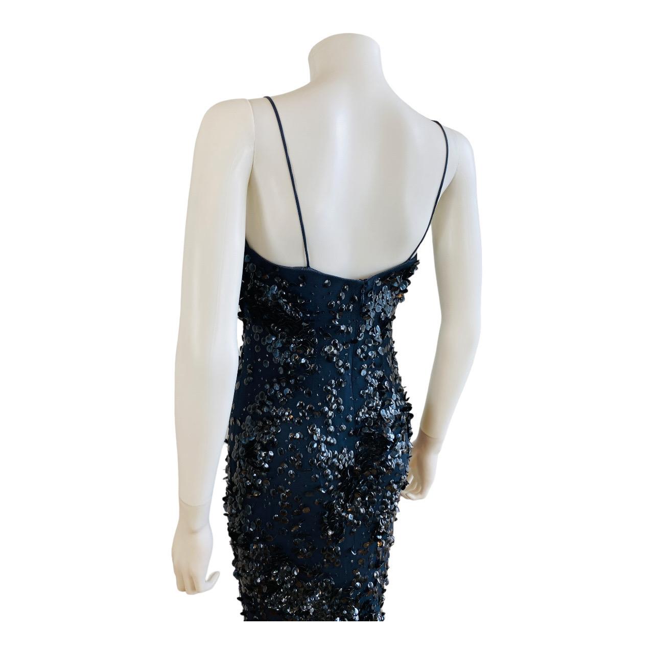 Vintage 1990s 90s Pamela Dennis Couture rey Maxi Dress Gown Black Sequins Beaded For Sale 7