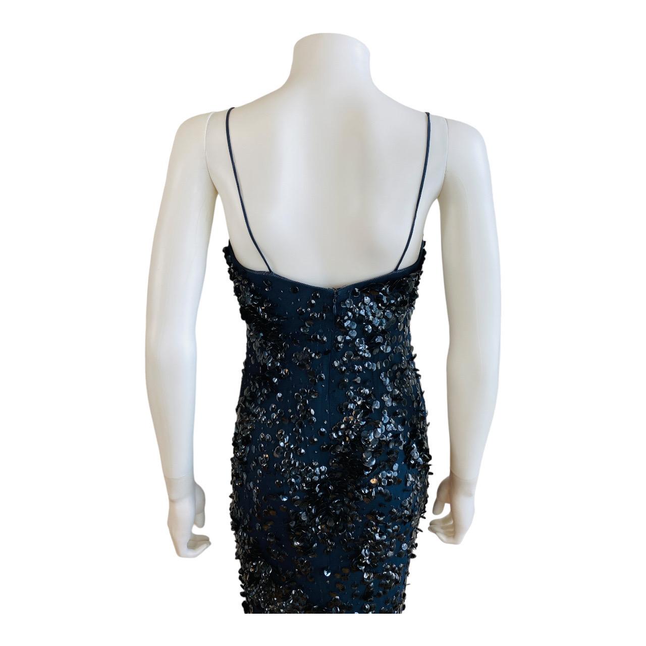 Vintage 1990s 90s Pamela Dennis Couture rey Maxi Dress Gown Black Sequins Beaded For Sale 8