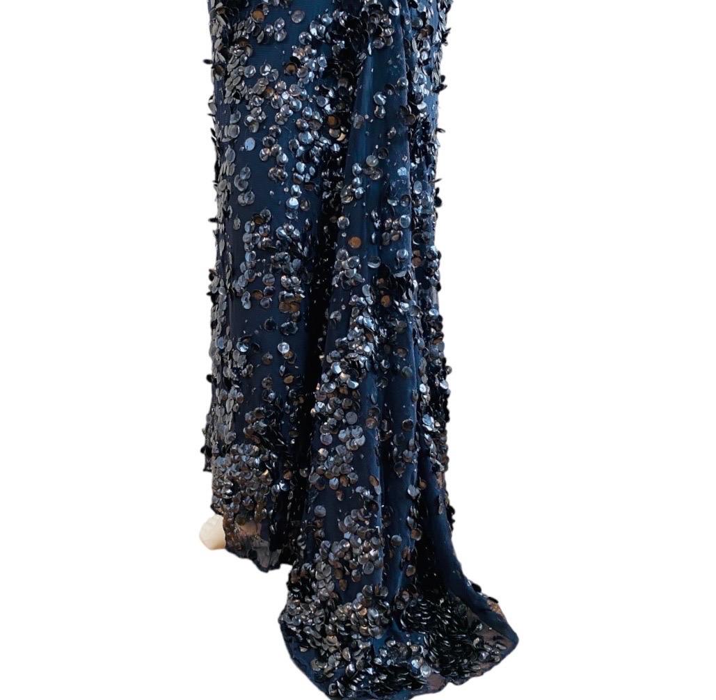 Vintage 1990s 90s Pamela Dennis Couture rey Maxi Dress Gown Black Sequins Beaded For Sale 10
