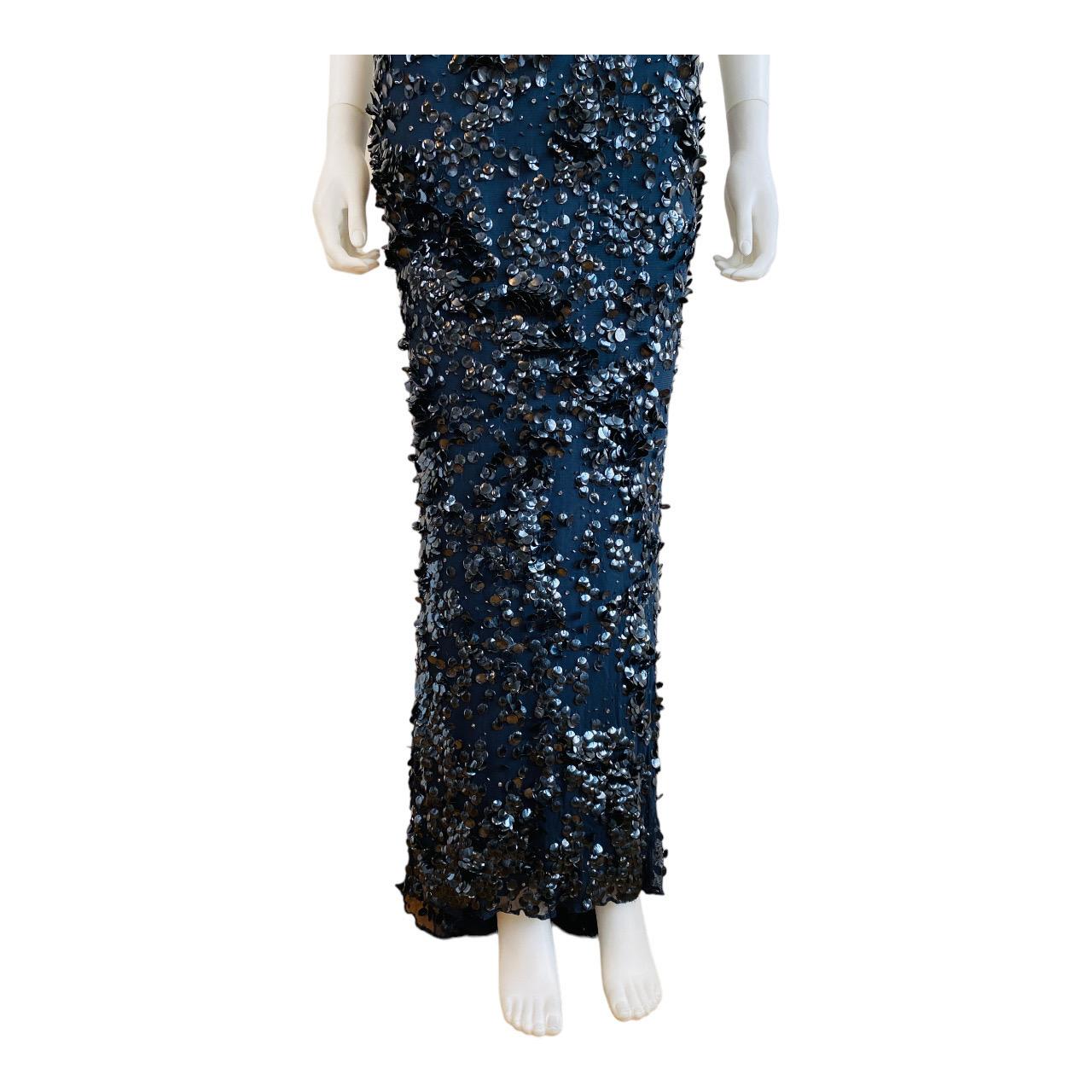 Vintage 1990s 90s Pamela Dennis Couture rey Maxi Dress Gown Black Sequins Beaded For Sale 2