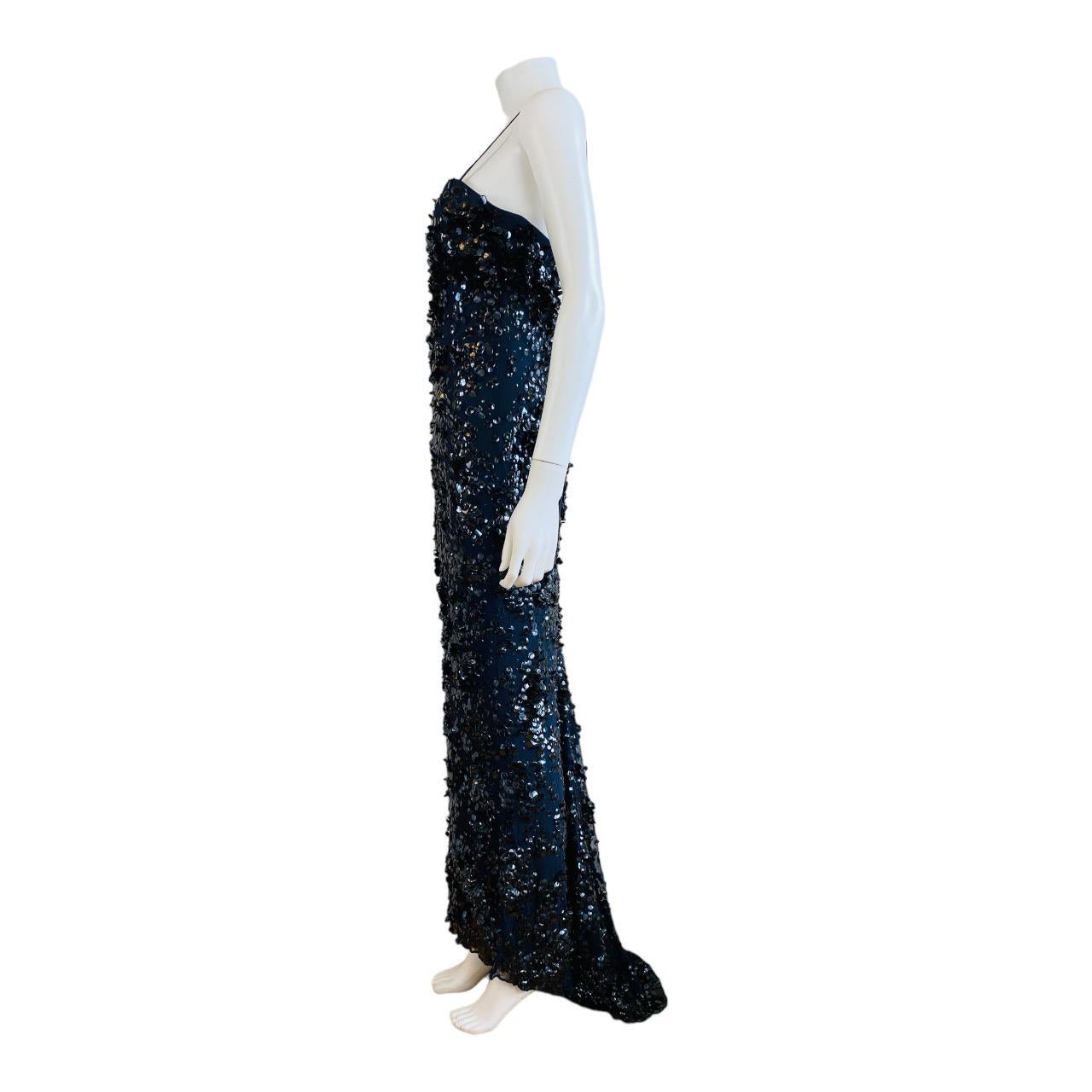 Vintage 1990s 90s Pamela Dennis Couture rey Maxi Dress Gown Black Sequins Beaded For Sale 5