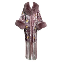 Vintage 1990's Adrienne Landau Purple Embroidered Velvet Fur 20's Flapper Coat