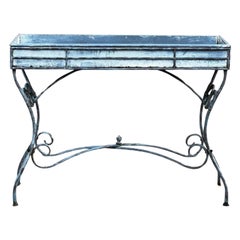 Vintage 1990s Arras-Style Tall Weathered Metal Garden Planter Stand