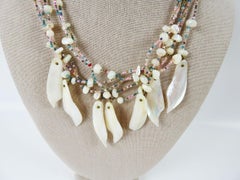 Vintage 1990s Artist Made Mother of Pearl Beaded Necklace