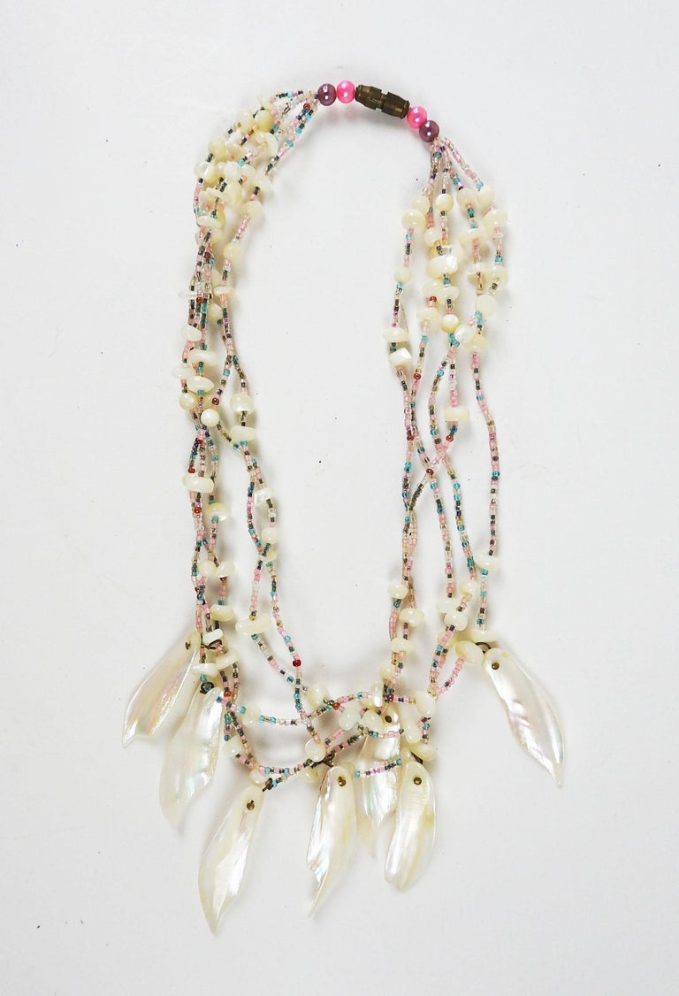 Vintage 1990s Artist Made Mother of Pearl Beaded Necklace For Sale at ...