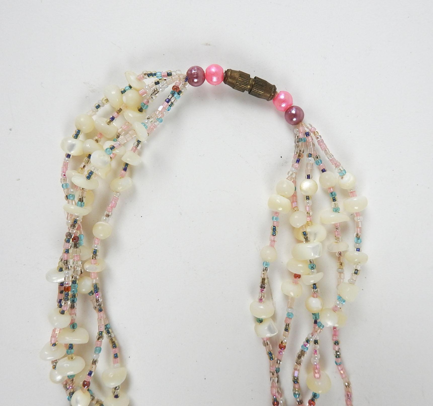 American Vintage 1990s Artist Made Mother of Pearl Beaded Necklace For Sale
