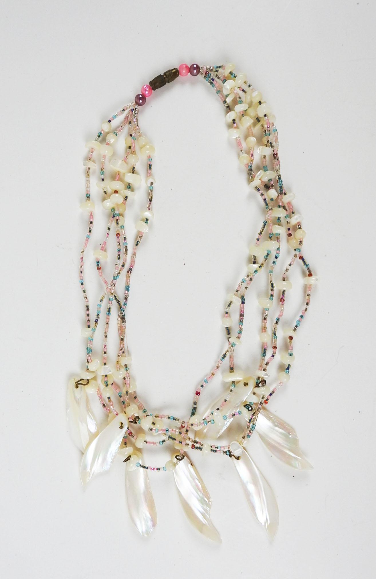 Hand-Crafted Vintage 1990s Artist Made Mother of Pearl Beaded Necklace For Sale