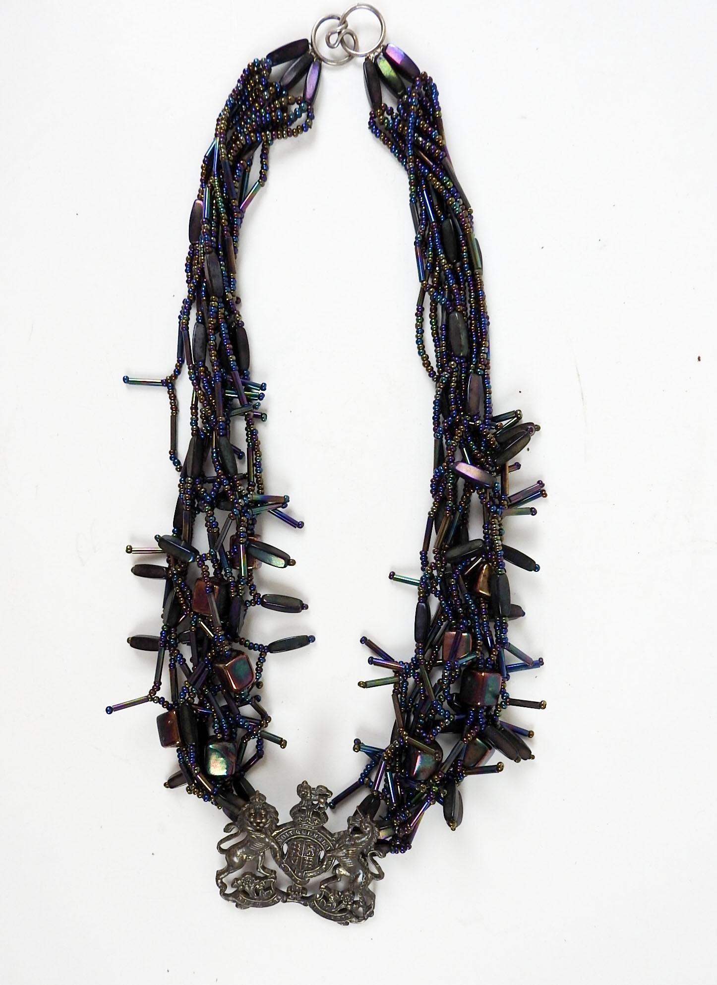Hand-Crafted Vintage 1990s Artist Made Purple Iridescent Beaded Necklace For Sale
