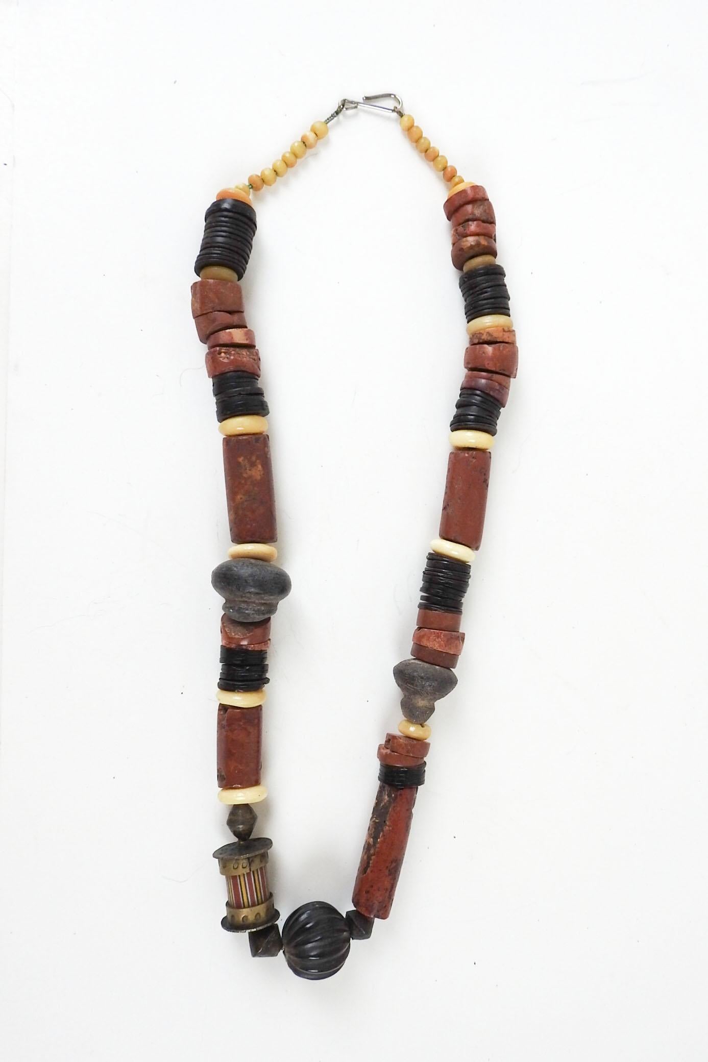 Hand-Crafted Vintage 1990s Artist Made Tribal Bauxite Pottery Beaded Necklace For Sale