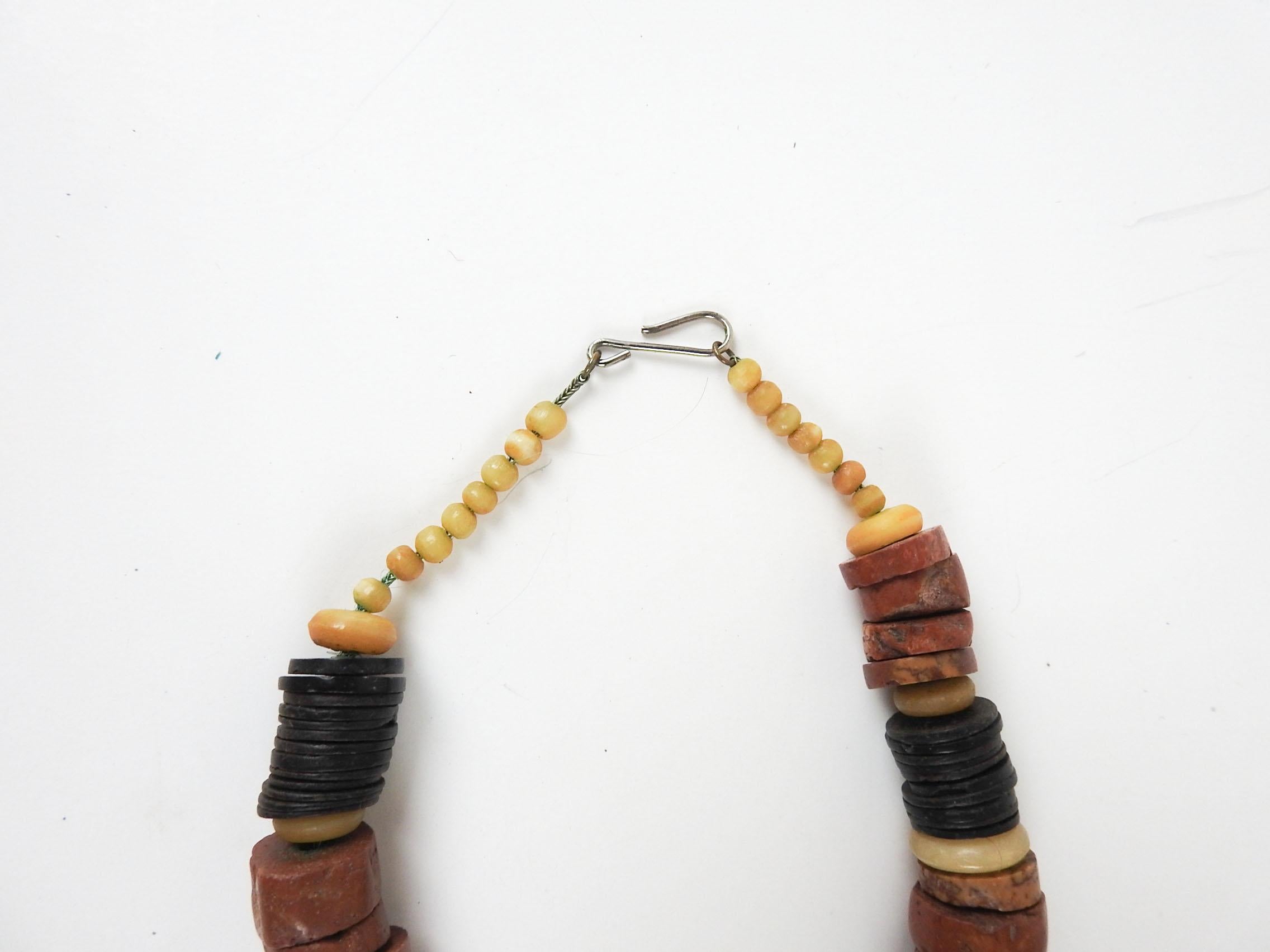 Vintage 1990s Artist Made Tribal Bauxite Pottery Beaded Necklace In Good Condition For Sale In Seguin, TX