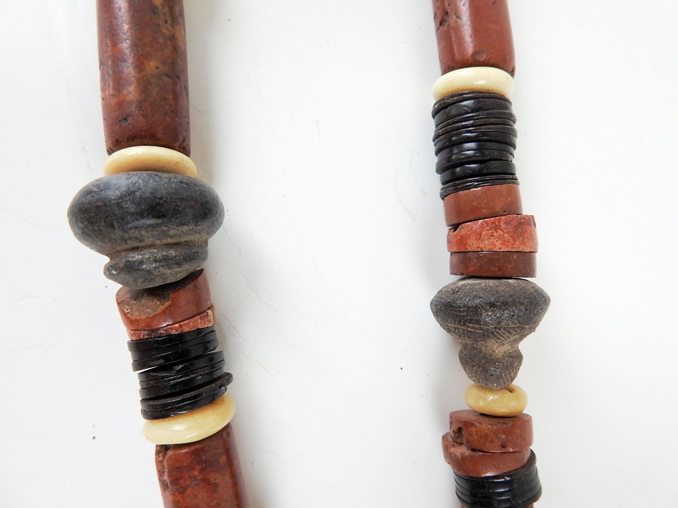 20th Century Vintage 1990s Artist Made Tribal Bauxite Pottery Beaded Necklace For Sale