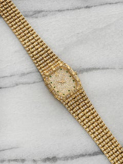 Vintage 1990s Audemars Piguet Ladies Bamboo 18K YG Diamond Emerald Dial 20mm