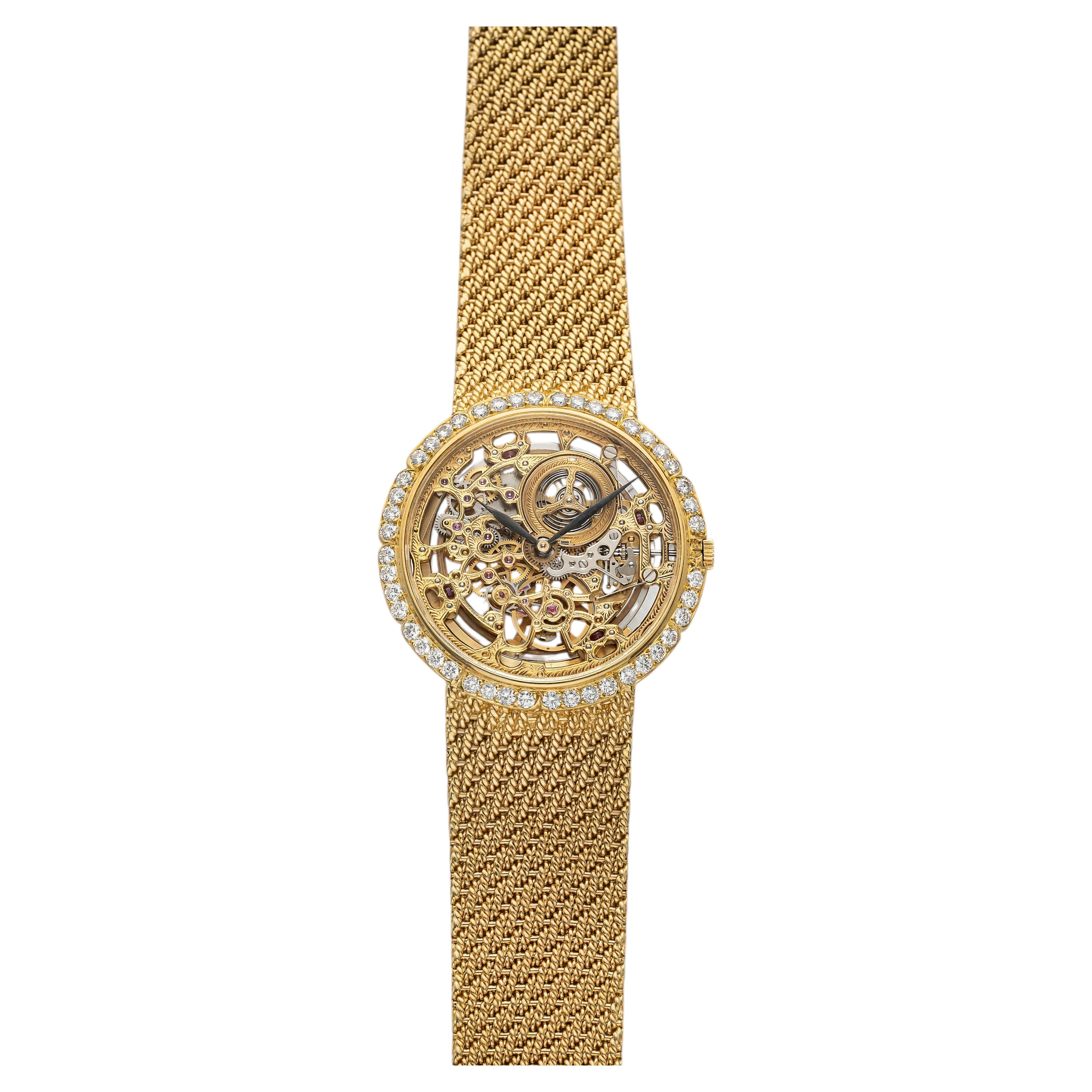 Vintage 1990s Audemars Piguet Skeleton 18K YG Diamond Bezel Auto 35mm