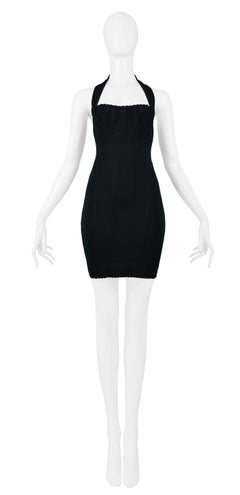 Vintage 1990s Azzedine Alaia Black Body-con Scalloped Halter Dress