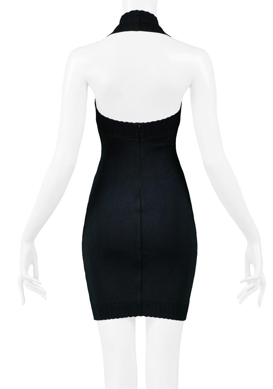 Women's Vintage 1990s Azzedine Alaia Black Body-con Scalloped Halter Dress