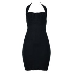 Vintage 1990s Azzedine Alaia Black Body-con Scalloped Halter Dress