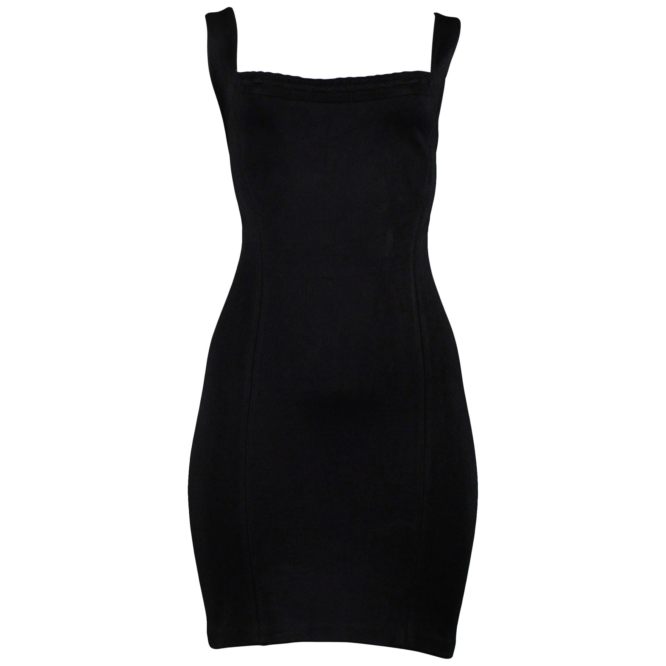 Vintage 1990s Azzedine Alaia Black Racerback Bodycon Mini Dress